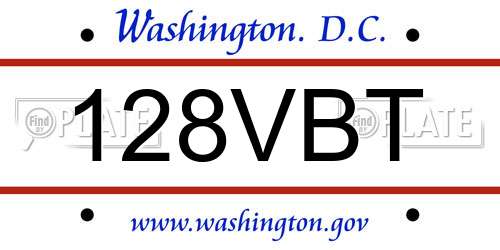 128VBT District Of Columbia License Plate