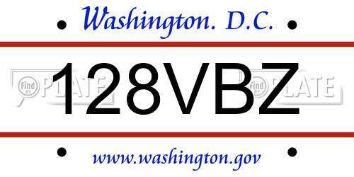 128VBZ District Of Columbia License Plate