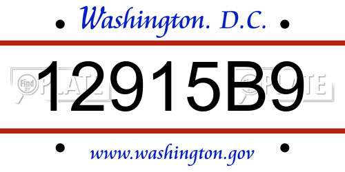 12915B9 District Of Columbia License Plate