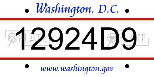 12924D9 District Of Columbia License Plate