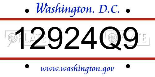 12924Q9 District Of Columbia License Plate