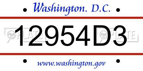 12954D3 District Of Columbia License Plate