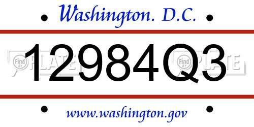 12984Q3 District Of Columbia License Plate