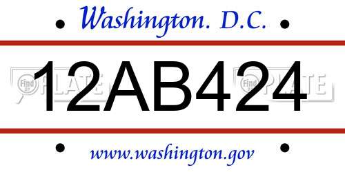 12AB424 District Of Columbia License Plate