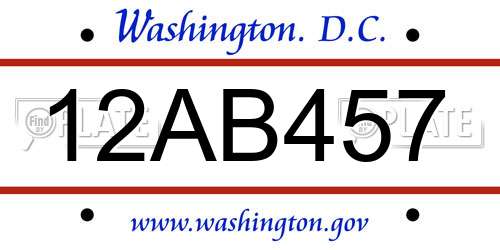 12AB457 District Of Columbia License Plate