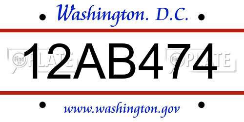 12AB474 District Of Columbia License Plate