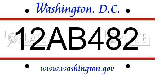 12AB482 District Of Columbia License Plate