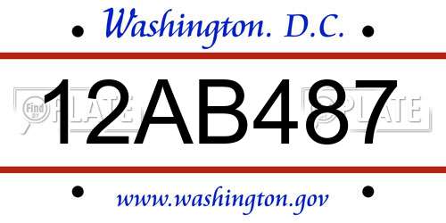 12AB487 District Of Columbia License Plate