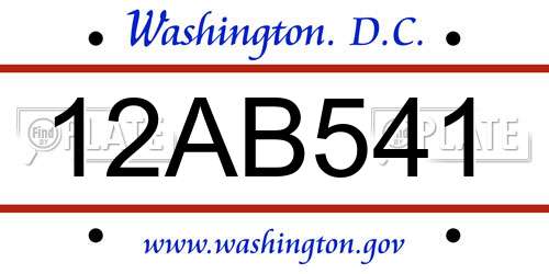 12AB541 District Of Columbia License Plate