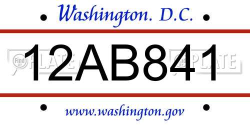 12AB841 District Of Columbia License Plate