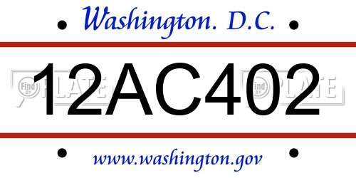 12AC402 District Of Columbia License Plate