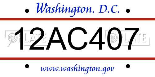 12AC407 District Of Columbia License Plate