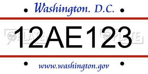 12AE123 District Of Columbia License Plate