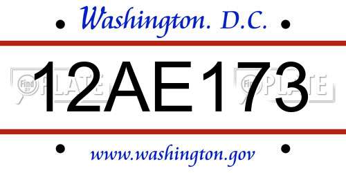 12AE173 District Of Columbia License Plate