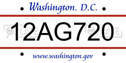 12AG720 District Of Columbia License Plate