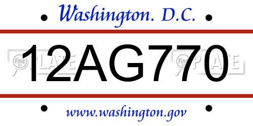 12AG770 District Of Columbia License Plate