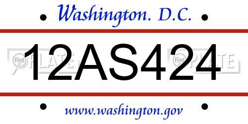 12AS424 District Of Columbia License Plate