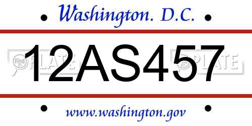 12AS457 District Of Columbia License Plate