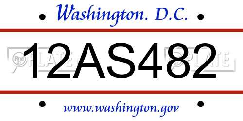 12AS482 District Of Columbia License Plate