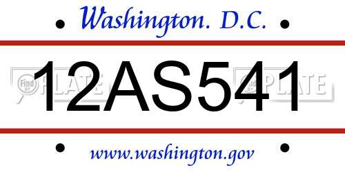12AS541 District Of Columbia License Plate