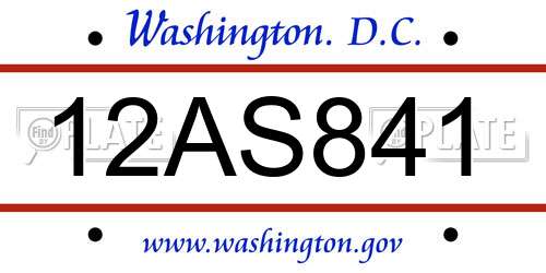 12AS841 District Of Columbia License Plate