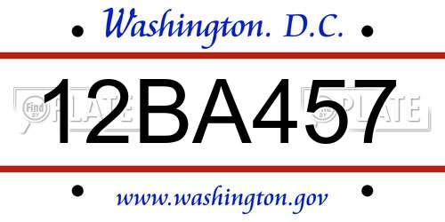 12BA457 District Of Columbia License Plate