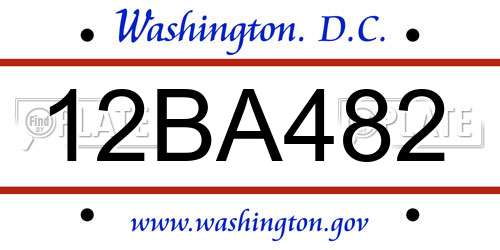 12BA482 District Of Columbia License Plate