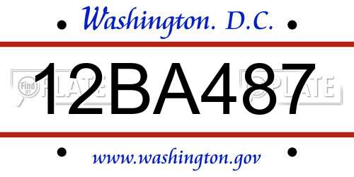 12BA487 District Of Columbia License Plate