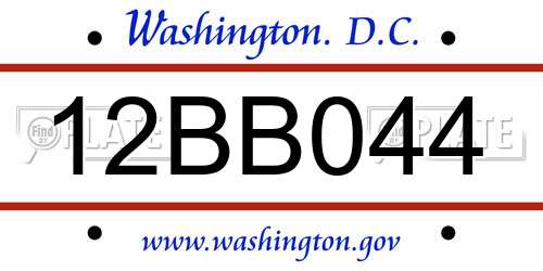 12BB044 District Of Columbia License Plate