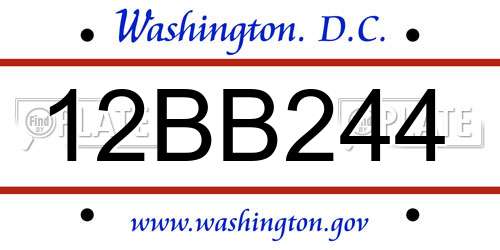 12BB244 District Of Columbia License Plate