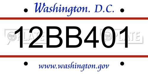 12BB401 District Of Columbia License Plate