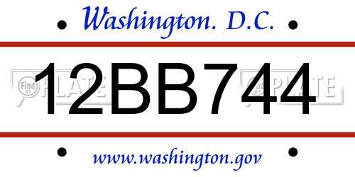 12BB744 District Of Columbia License Plate