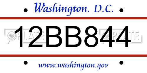 12BB844 District Of Columbia License Plate