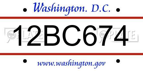12BC674 District Of Columbia License Plate