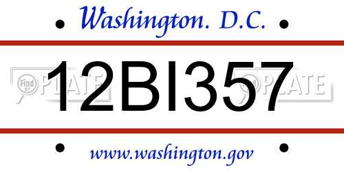 12BI357 District Of Columbia License Plate