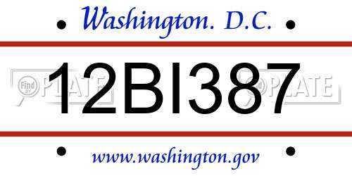 12BI387 District Of Columbia License Plate