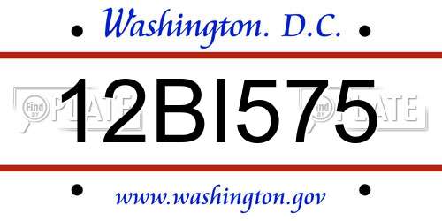 12BI575 District Of Columbia License Plate