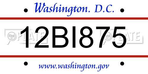 12BI875 District Of Columbia License Plate