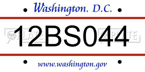 12BS044 District Of Columbia License Plate