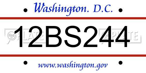 12BS244 District Of Columbia License Plate