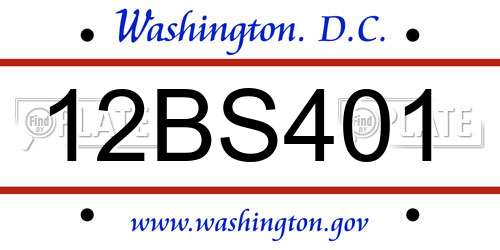 12BS401 District Of Columbia License Plate