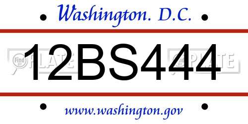 12BS444 District Of Columbia License Plate
