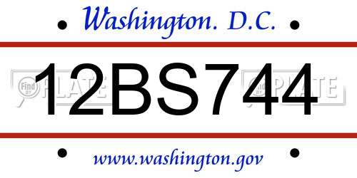 12BS744 District Of Columbia License Plate