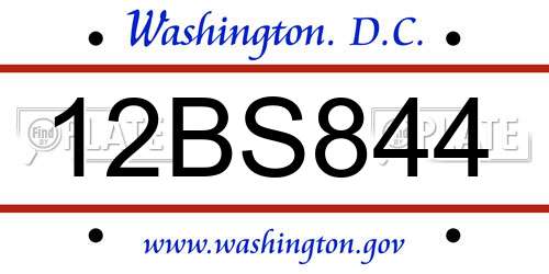 12BS844 District Of Columbia License Plate
