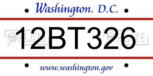 12BT326 District Of Columbia License Plate