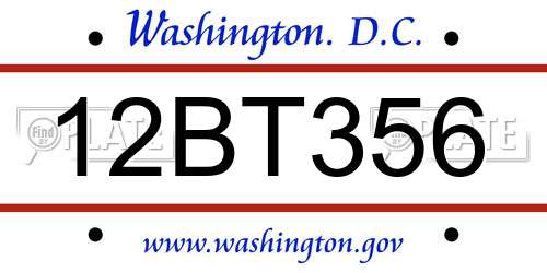 12BT356 District Of Columbia License Plate
