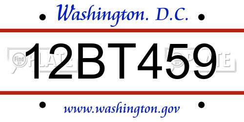 12BT459 District Of Columbia License Plate