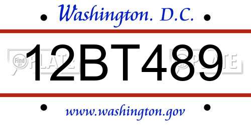 12BT489 District Of Columbia License Plate