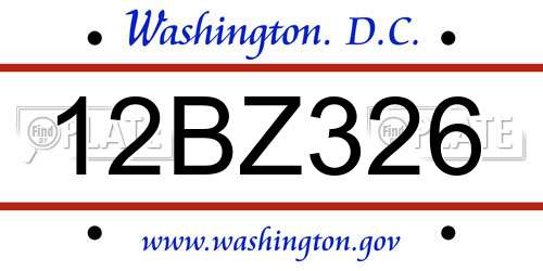 12BZ326 District Of Columbia License Plate