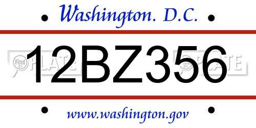 12BZ356 District Of Columbia License Plate